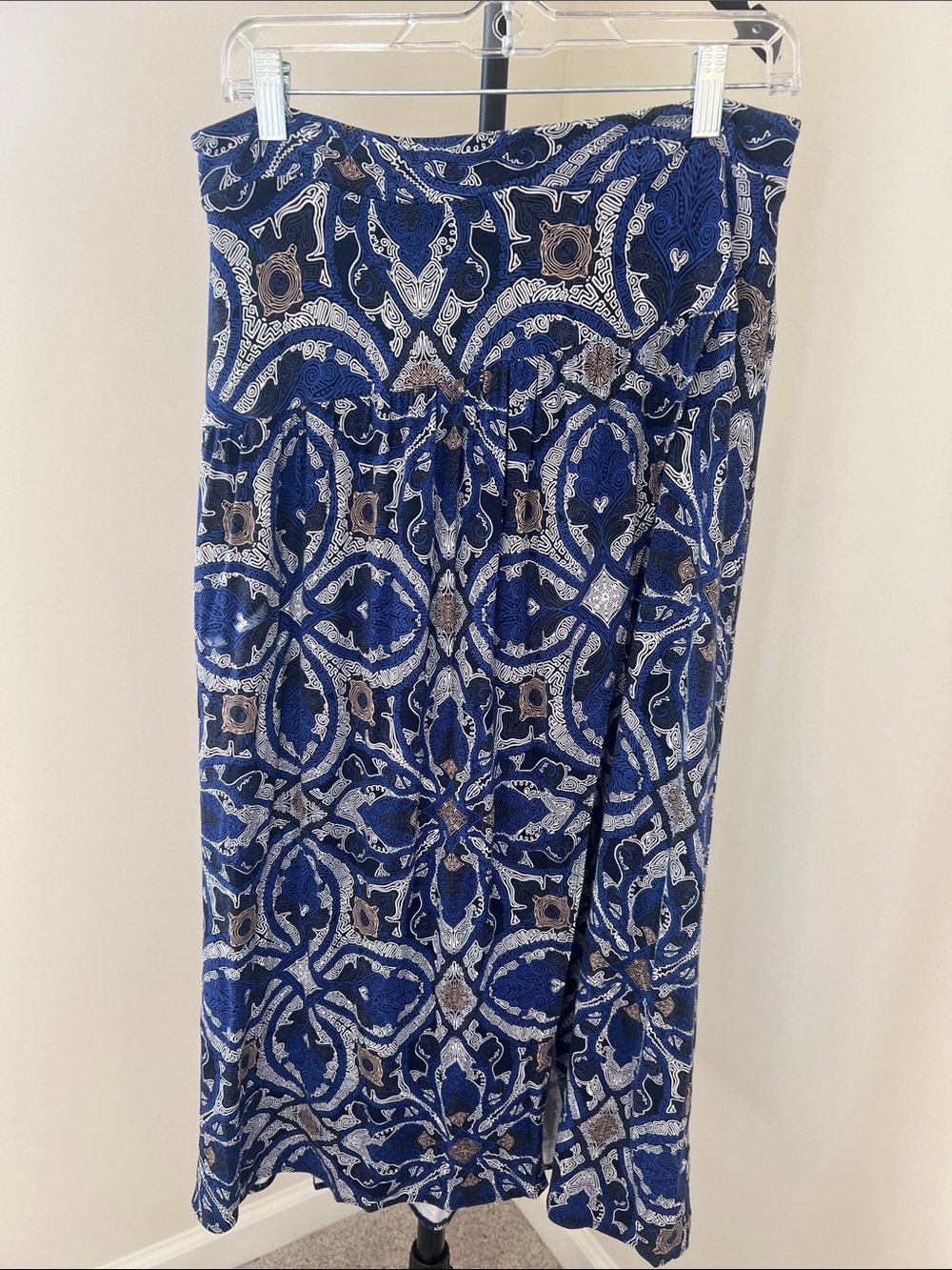 Anthropologie Maeve Blue Paisley Printed lined Maxi slit Skirt M
